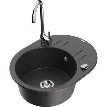 Mexen Kevin egymedencés gránit mosogató csepptálcával és Telma konyhai csapteleppel, fekete pöttyös - 6517-76-670200-00