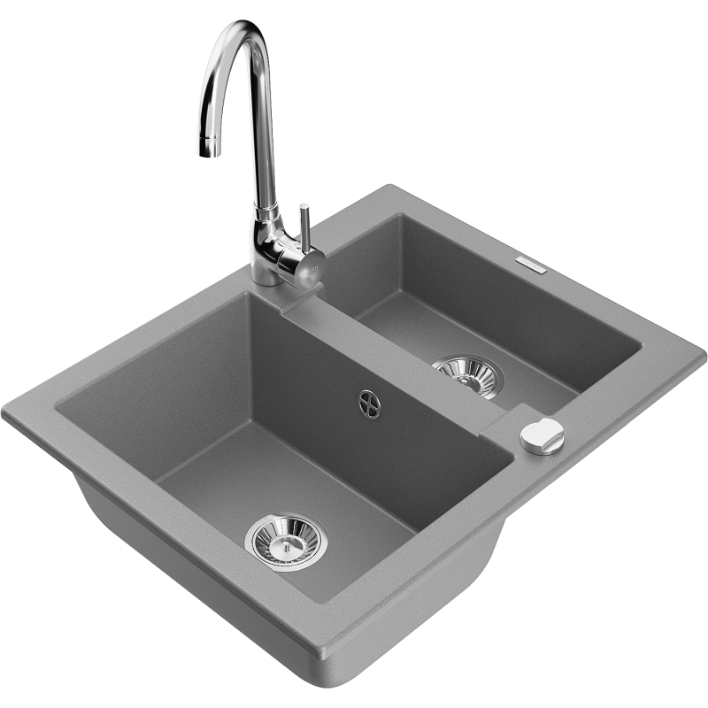 Mexen Carlos chiuvetă granit 1,5-camere cu baterie bucătărie Telma, gri - 6518-71-670200-00