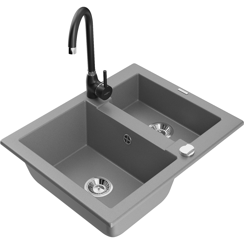 Mexen Carlos gránit mosogató 1,5 medencés Telma konyhai csapteleppel, szürke - 6518-71-670200-70