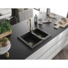 Mexen Carlos chiuvetă de granit 1,5 compartimente cu baterie de bucătărie Telma, negru/argintiu metalizat - 6518-73-670200-50