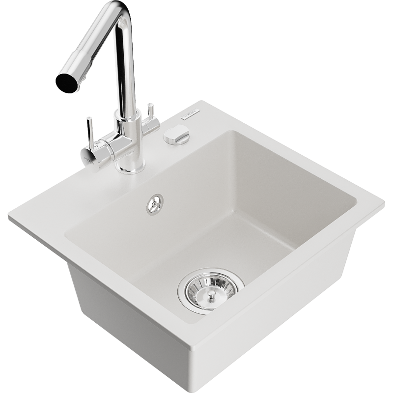 Mexen Milo egymedencés gránit mosogató Duero konyhai csapteleppel, fehér - 6505-20-671600-00