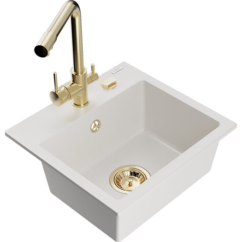 Mexen Milo gránit mosogató 1 rekeszes Duero konyhai csapteleppel, fehér - 6505-20-671600-50