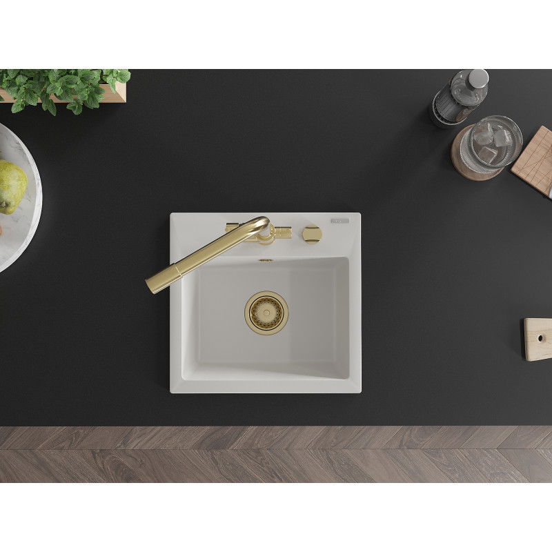Mexen Milo gránit mosogató 1 rekeszes Duero konyhai csapteleppel, fehér - 6505-20-671600-50