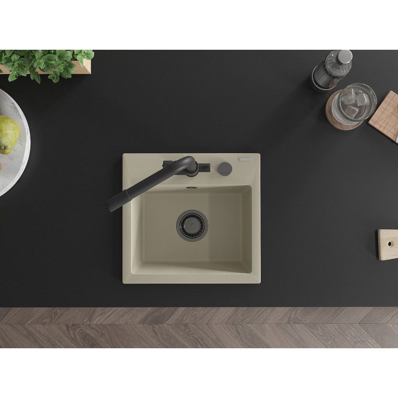 Mexen Milo 1-medencés gránit mosogató Duero konyhai csappal, bézs - 6505-69-671600-70
