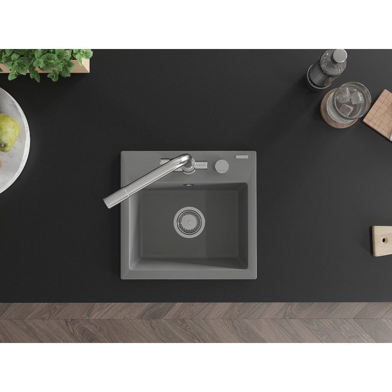 Mexen Milo chiuvetă de bucătărie din granit cu 1 compartiment și baterie de bucătărie Duero, gri - 6505-71-671600-00