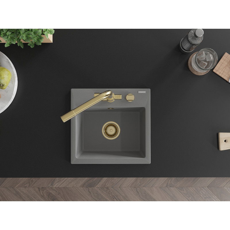 Mexen Milo chiuvetă de bucătărie din granit cu 1 compartiment și baterie de bucătărie Duero, gri - 6505-71-671600-50