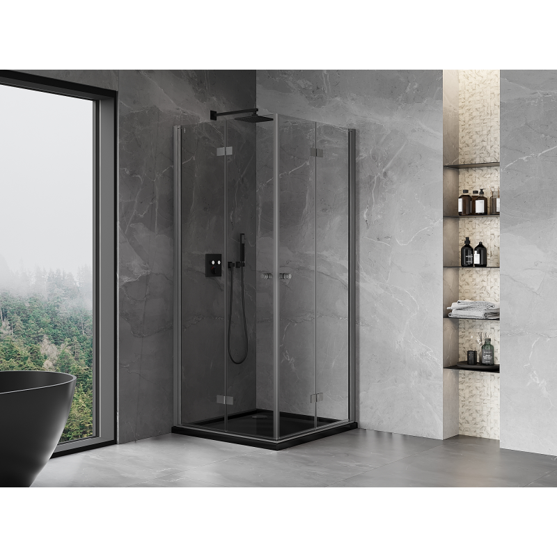 Mexen Mist-F Duo összecsukható zuhanykabin 90 x 90 cm, átlátszó, szálcsiszolt pisztolyszürke - 8A6-090L-090P-66-00