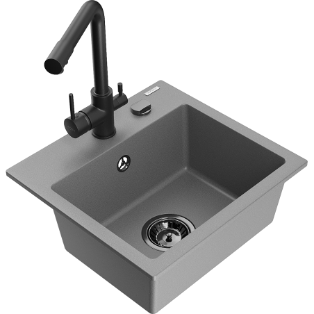 Mexen Milo chiuvetă de granit cu 1 compartiment, cu baterie de bucătărie Duero, gri - 6505-71-671600-70-B