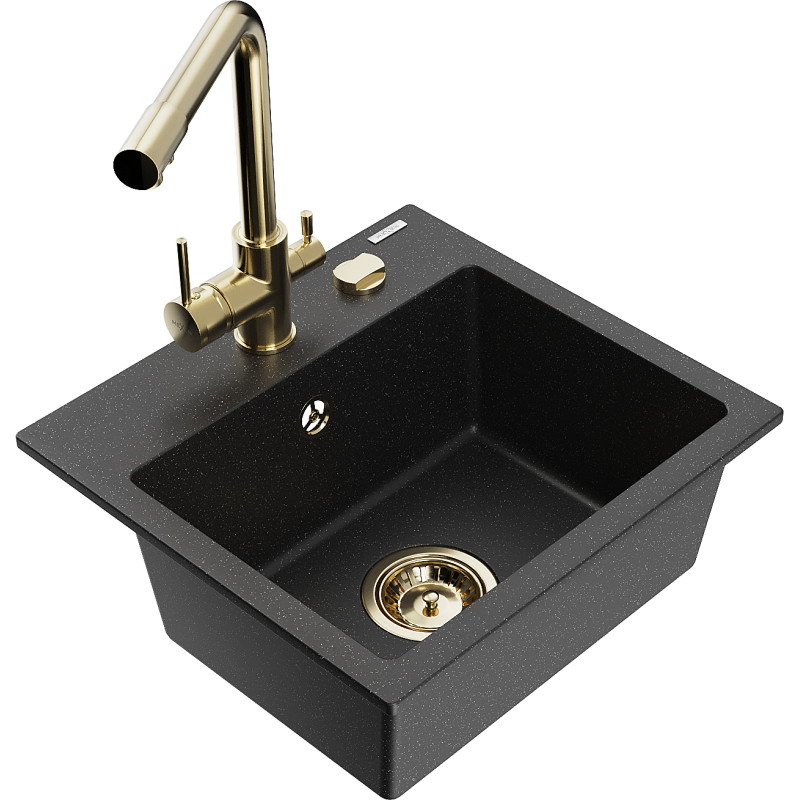 Mexen Milo chiuvetă de granit 1-cameră cu baterie de bucătărie Duero, negru/metalic argintiu - 6505-73-671600-50