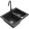 Mexen Carlos 1,5 rekeszes gránit mosogató Telma konyhai csapteleppel, fekete foltos - 6518-76-670200-76