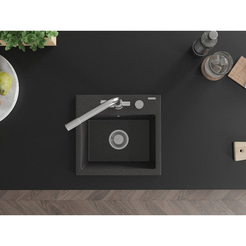 Mexen Milo chiuvetă granit 1-cu o singură chiuvetă cu baterie de bucătărie Duero, negru pătat - 6505-76-671600-00