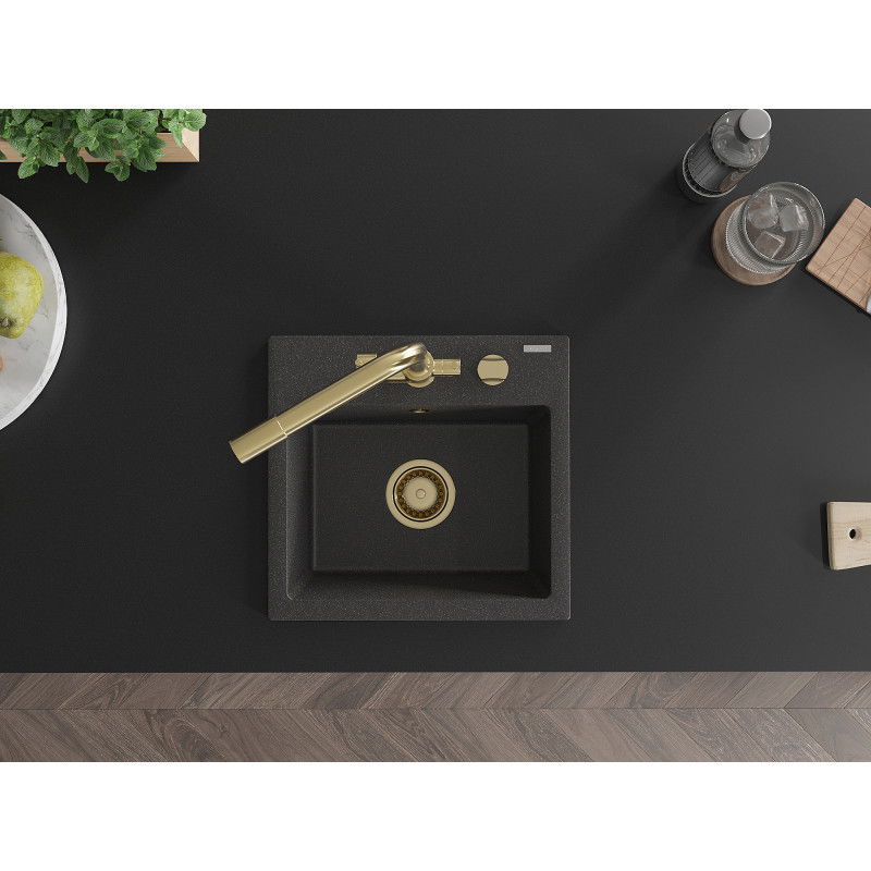 Mexen Milo chiuvetă granit 1-vas cu baterie de bucătărie Duero, negru pătat - 6505-76-671600-50