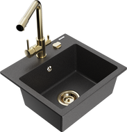 Mexen Milo chiuvetă granit 1-vas cu baterie de bucătărie Duero, negru pătat - 6505-76-671600-50