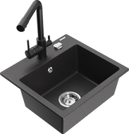 Mexen Milo chiuvetă de bucătărie din granit cu 1 compartiment cu baterie Duero, negru cu pete - 6505-76-671600-70