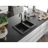 Mexen Carlos chiuvetă de granit cu 1,5 cuve cu baterie de bucătărie Telma, negru - 6518-77-670200-70-B