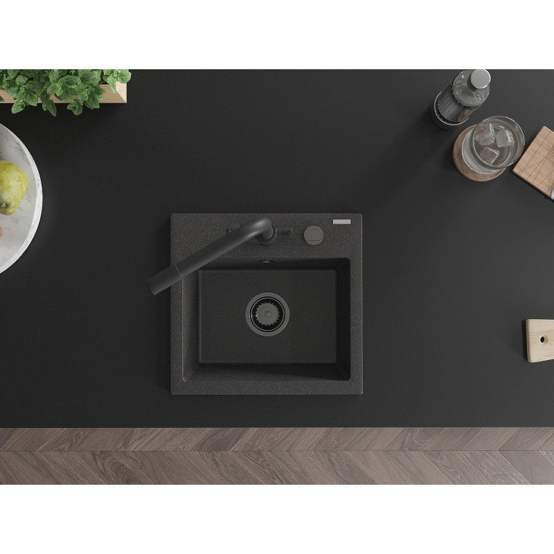 Mexen Milo chiuvetă de granit cu o singură cuvă și baterie de bucătărie Duero, negru pătat - 6505-76-671600-70-B