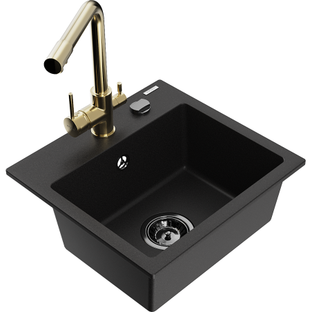 Mexen Milo 1-medencés gránit mosogató Duero konyhai csapteleppel, fekete - 6505-77-671600-50-B