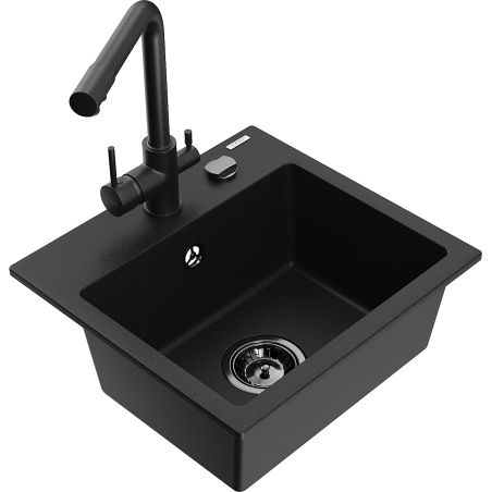 Mexen Milo egymedencés gránit mosogatótálca Duero konyhai csapteleppel, fekete - 6505-77-671600-70-B