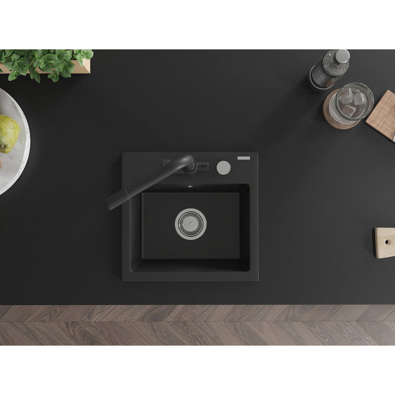 Mexen Milo egymedencés gránit mosogató Duero konyhai csappal, fekete - 6505-77-671600-70