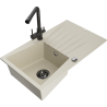 Mexen Cesar chiuvetă de granit cu 1 compartiment cu scurgător și baterie de bucătărie Duero, bej - 6514-69-671600-70
