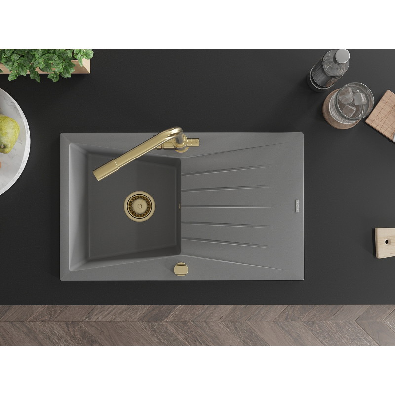 Mexen Cesar szürke 1-medencés gránit mosogató csepegtetővel és Duero konyhai csapteleppel - 6514-71-671600-50