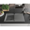 Mexen Cesar chiuvetă de bucătărie din granit cu o cuvă și picurător și baterie Duero, gri - 6514-71-671600-70-B