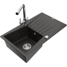 Mexen Cesar chiuvetă de granit cu 1 compartiment, cu picurător și baterie de bucătărie Duero, negru/auriu metalic