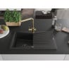 Mexen Cesar chiuvetă de granit cu o cuvă cu picurător și baterie de bucătărie Duero, neagră - 6514-77-671600-50-B