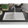 Mexen Leo chiuvetă de granit cu un compartiment, cu picurător și  baterie de bucătărie Telma, Albă - 6501-20-670200-20
