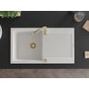 Mexen Leo chiuvetă de granit cu un compartiment, cu picurător și  baterie de bucătărie Telma, Albă - 6501-20-670200-50
