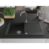 Mexen Leo chiuvetă de granit cu 1 compartiment și scurgător, baterie Telma, negru/argintiu metalic - 6501-73-670200-00