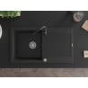 Mexen Leo chiuvetă de granit cu 1 cuvă cu picurător și baterie de bucătărie Telma, negru/argintiu metalic - 6501-73-670200-70