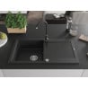 Mexen Leo chiuvetă de granit cu 1 cuvă cu picurător și baterie de bucătărie Telma, negru/argintiu metalic - 6501-73-670200-70