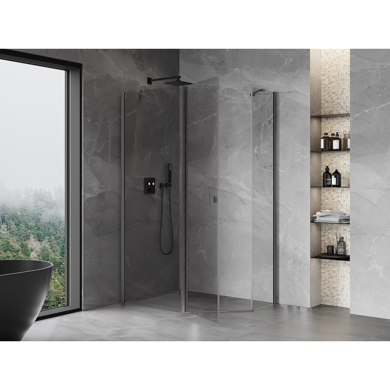 Mexen Mist cabina de duș pentagonală asimetrică batantă 100 x 90 cm transparent gri armat periat - 8A8-100-090-66-00