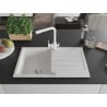 Mexen Bruno chiuvetă din granit cu 1 cuvă și scurgător, cu baterie de bucătărie Duero, alb - 6513-20-671600-20