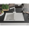 Mexen Bruno chiuvetă granitică cu o cuvă și scurgător și baterie de bucătărie Duero, albă - 6513-20-671600-20