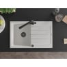 Mexen Bruno chiuvetă de granit cu un compartiment, cu picurător și baterie de bucătărie Duero, Albă - 6513-20-671600-70