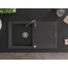 Chiuvetă Mexen Leo din granit cu 1 compartiment, cu scurgător și baterie de bucătărie Telma, negru cu pete - 6501-76-670200-76