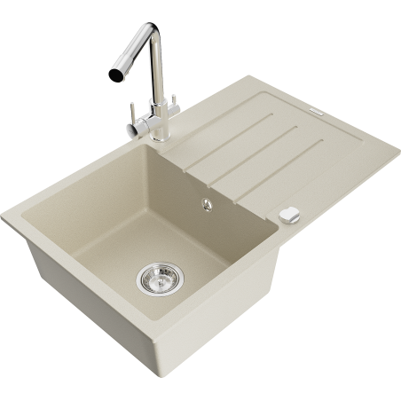 Mexen Bruno chiuvetă granit 1-cameră cu scurgător și baterie de bucătărie Duero, bej - 6513-69-671600-00