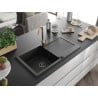 Mexen Leo chiuvetă de granit cu 1 cuvă cu scurgător și baterie de bucătărie Telma, neagră - 6501-77-670200-50