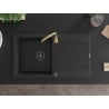 Mexen Leo chiuvetă de granit cu un compartiment, cu picurător și  baterie de bucătărie Telma, Neagră - 6501-77-670200-50