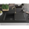 Mexen Leo chiuvetă de granit cu o singură cuvă cu scurgător și baterie de bucătărie Telma, negru - 6501-77-670200-50