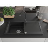Mexen Leo chiuvetă din granit cu 1 compartiment cu scurgător și baterie de bucătărie Telma, negru - 6501-77-670200-70
