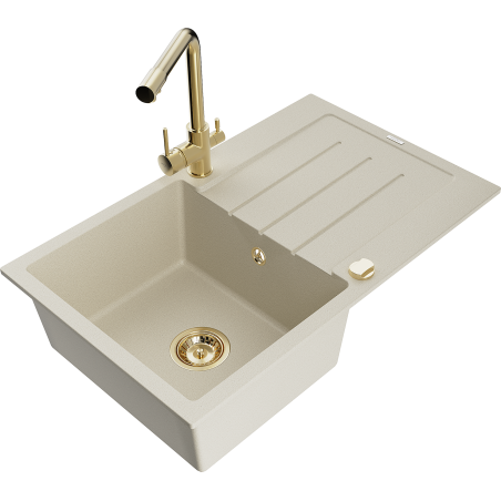 Mexen Bruno egymedencés gránit mosogató csepegtetővel és Duero konyhai csapteleppel, bézs - 6513-69-671600-50