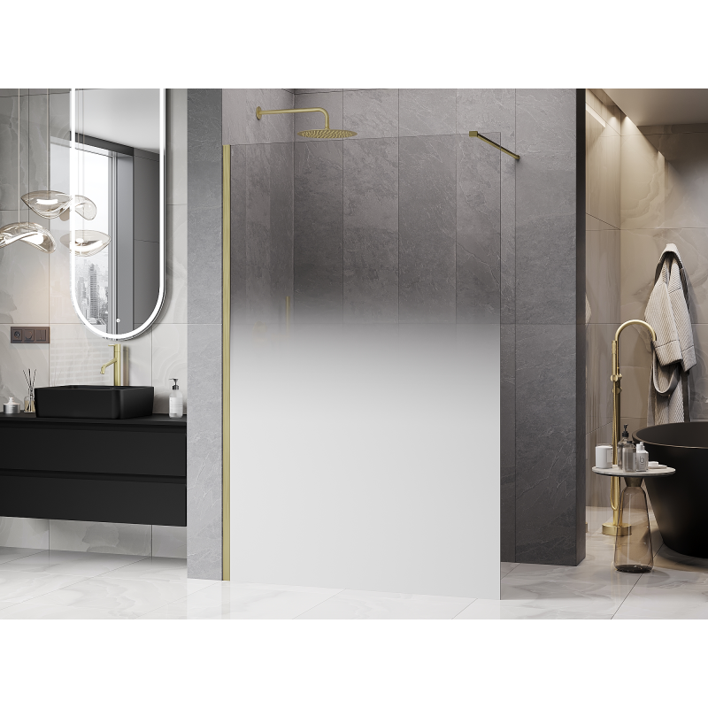 Mexen Kioto Walk-in zuhanyfal 130 x 200 cm, fehér ombre 8 mm, arany kefélt - 800-130-101-55-86