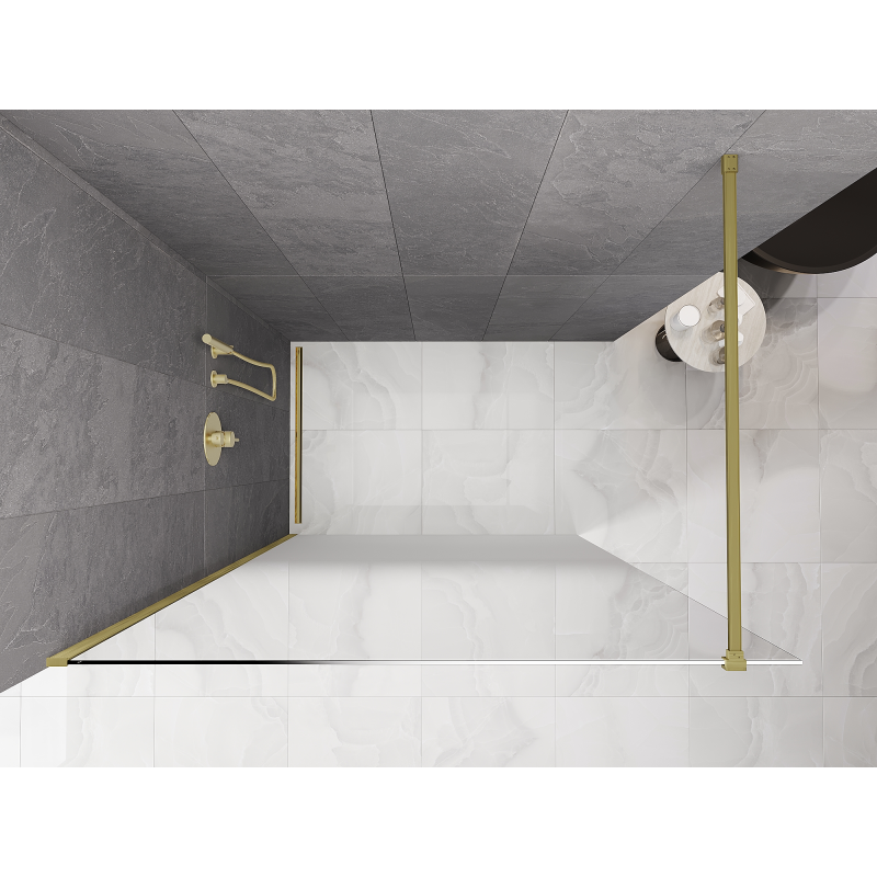 Mexen Kioto Walk-in zuhanyfal 110 x 200 cm, fehér ombre 8 mm, arany kefélt - 800-110-101-55-86