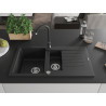 Mexen Matias chiuvetă de granit cu 1,5 cuve cu picurător și baterie de bucătărie Telma, negru - 6502-77-670200-70