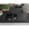 Mexen Matias Chiuvetă de granit de 1,5 compartiment cu picurător și baterie de bucătărie Telma, Neagră - 6502-77-670200-70