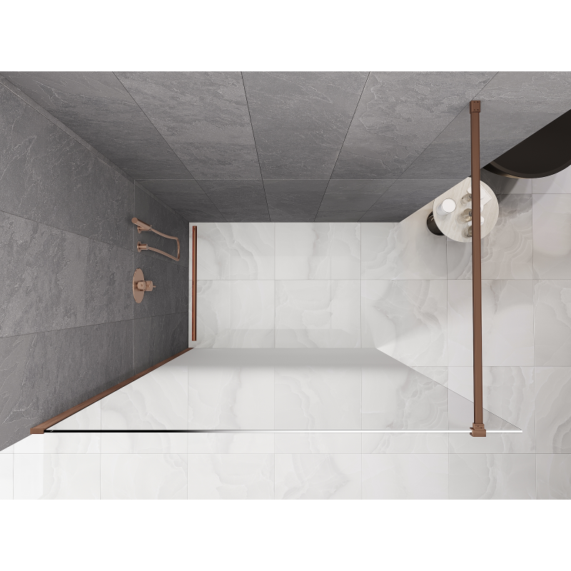 Mexen Kioto Walk-in zuhanyfal 120 x 200 cm, fehér ombre 8 mm, kefe hatású réz - 800-120-101-65-86