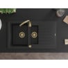 Mexen Matias Chiuvetă de granit de 1,5 compartiment cu picurător și baterie de bucătărie Telma, Neagră - 6502-77-670200-50